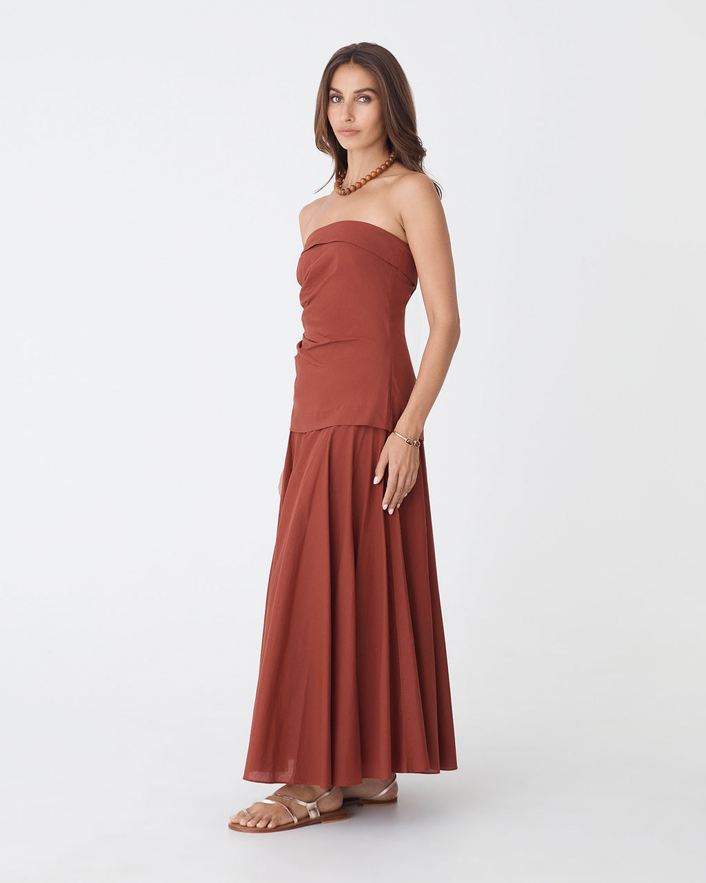 Deb Cotton Strapless Tunic in brick — side view