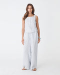 Milos Button Through Shell Top in blue stripe — full-length view