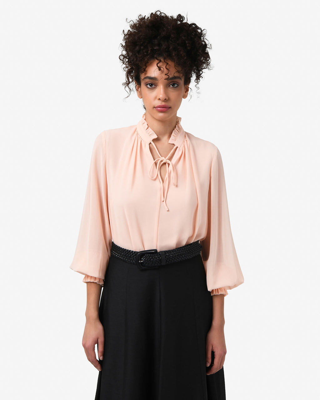 Joanna Chiffon Blouse in buff — close-up view