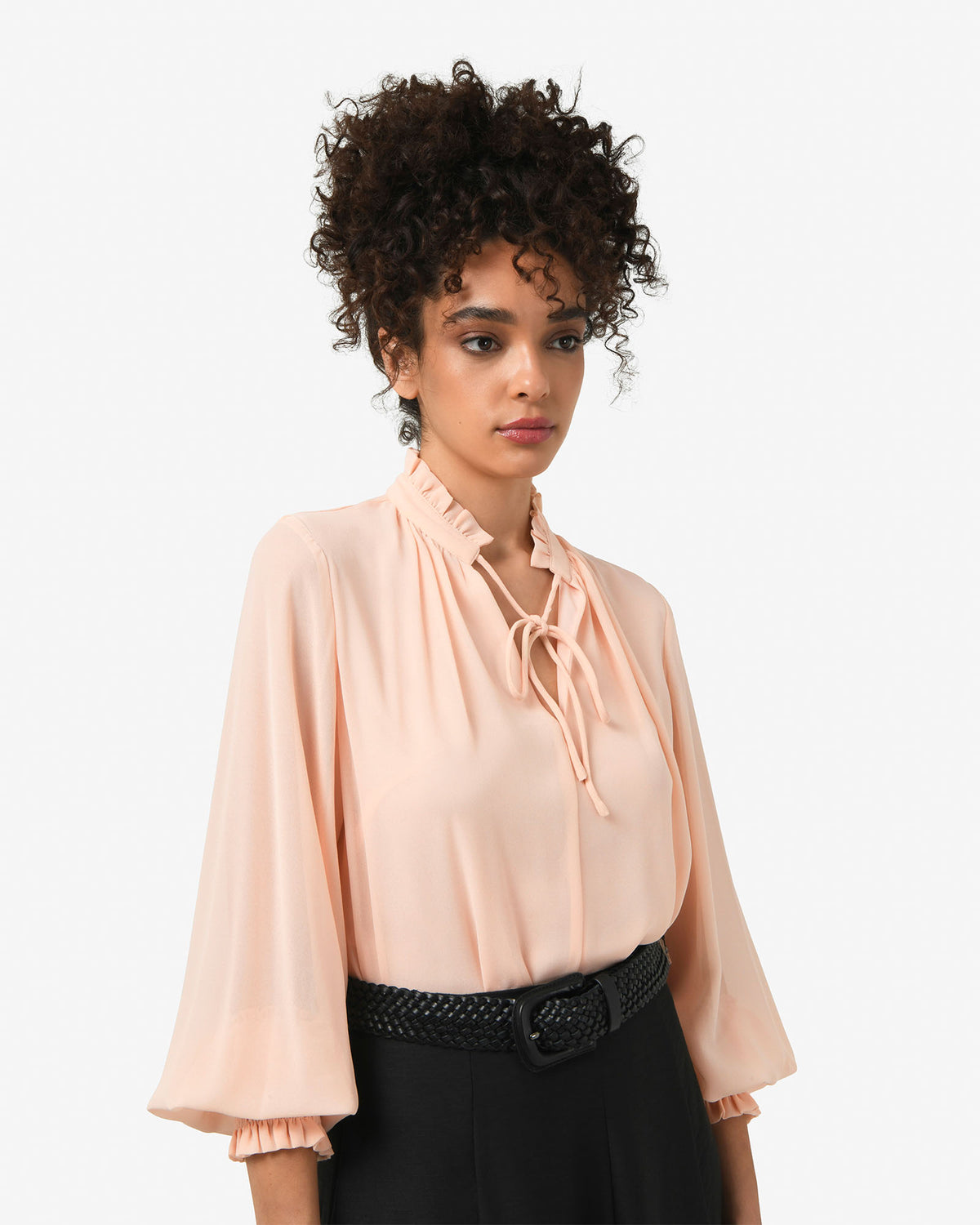 Joanna Chiffon Blouse in buff — close-up view 2