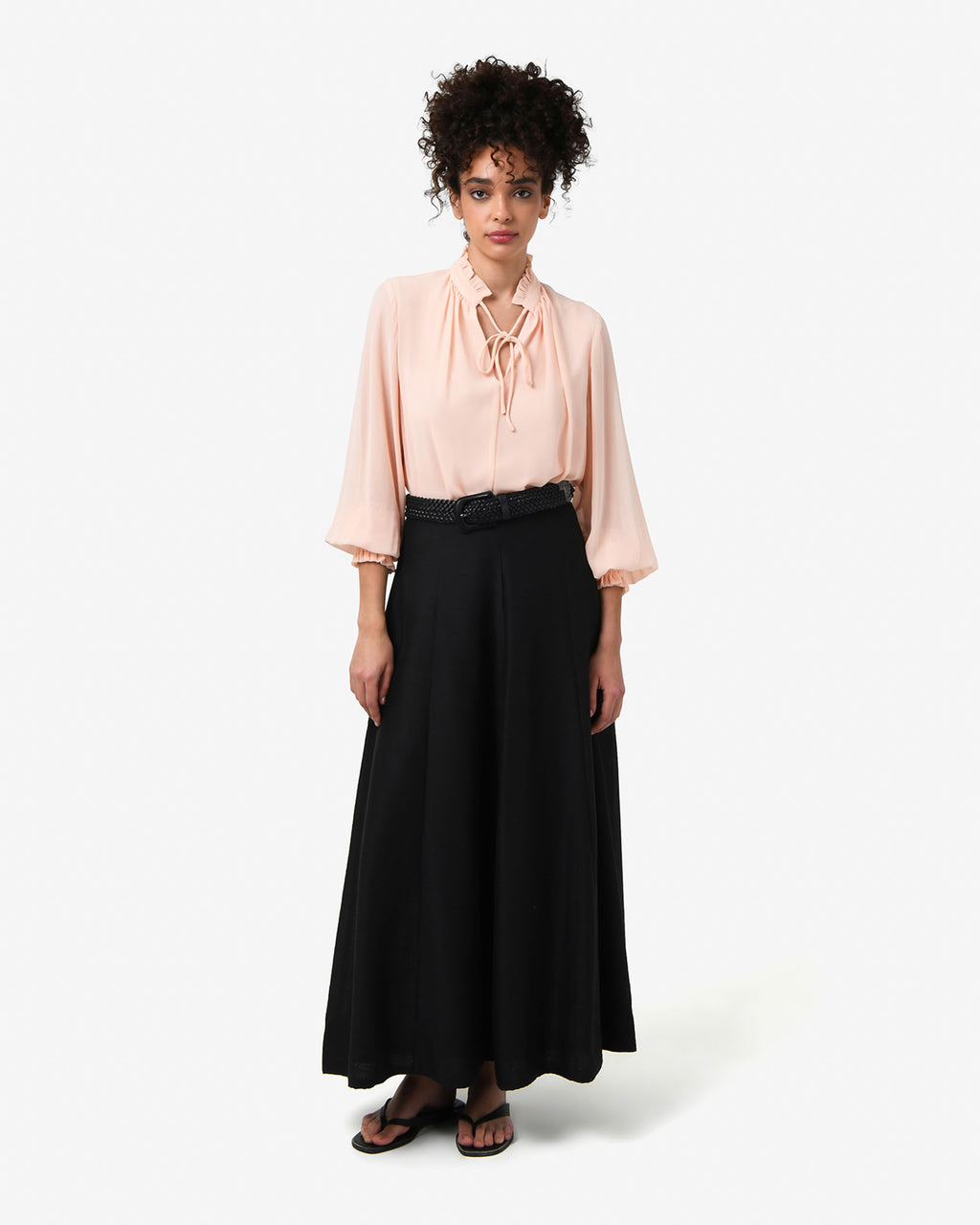 Joanna Chiffon Blouse in buff — full-length view