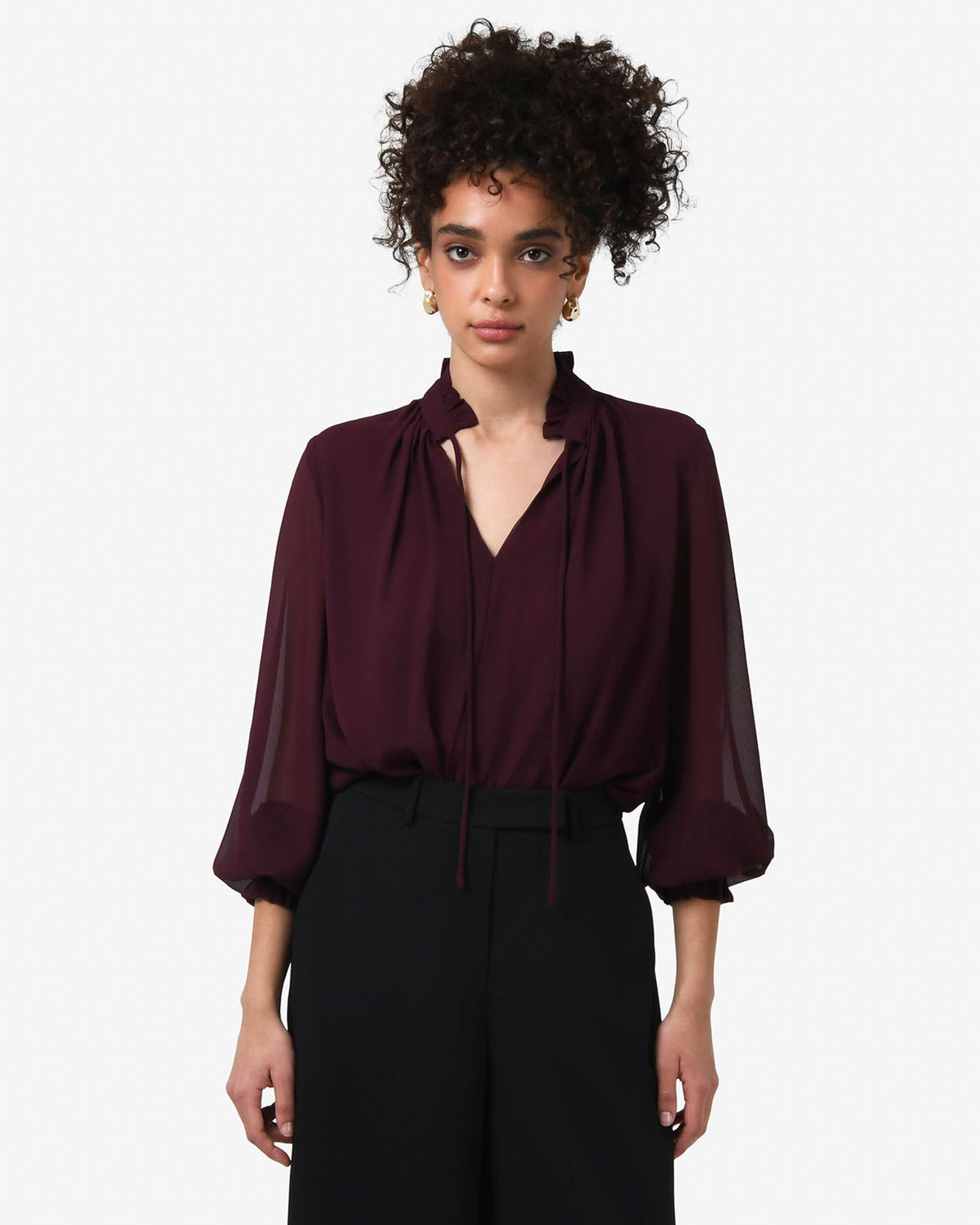 Joanna Chiffon Blouse in raisin — close-up view