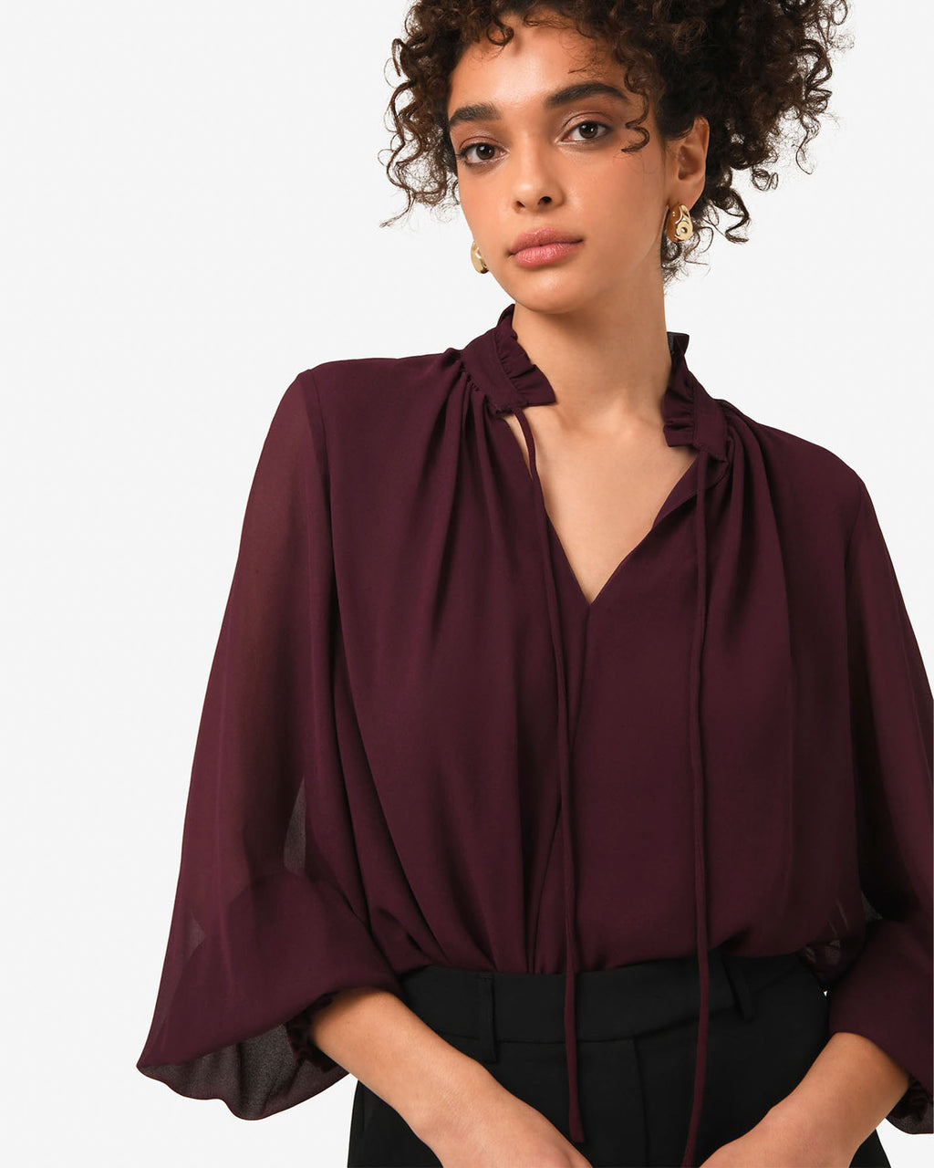 Joanna Chiffon Blouse in raisin — close-up view 2