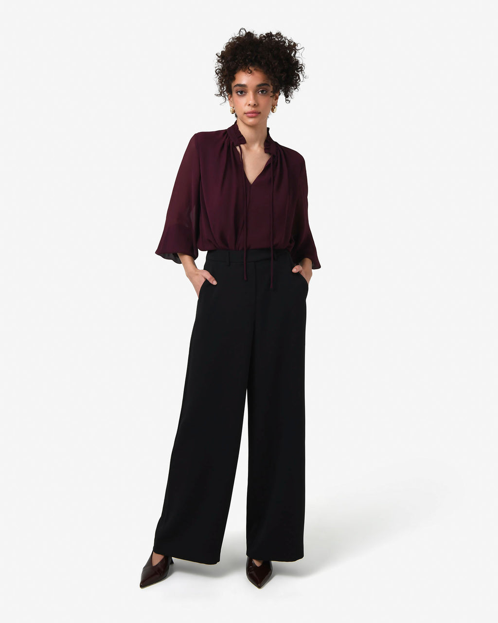 Joanna Chiffon Blouse in raisin — full-length view