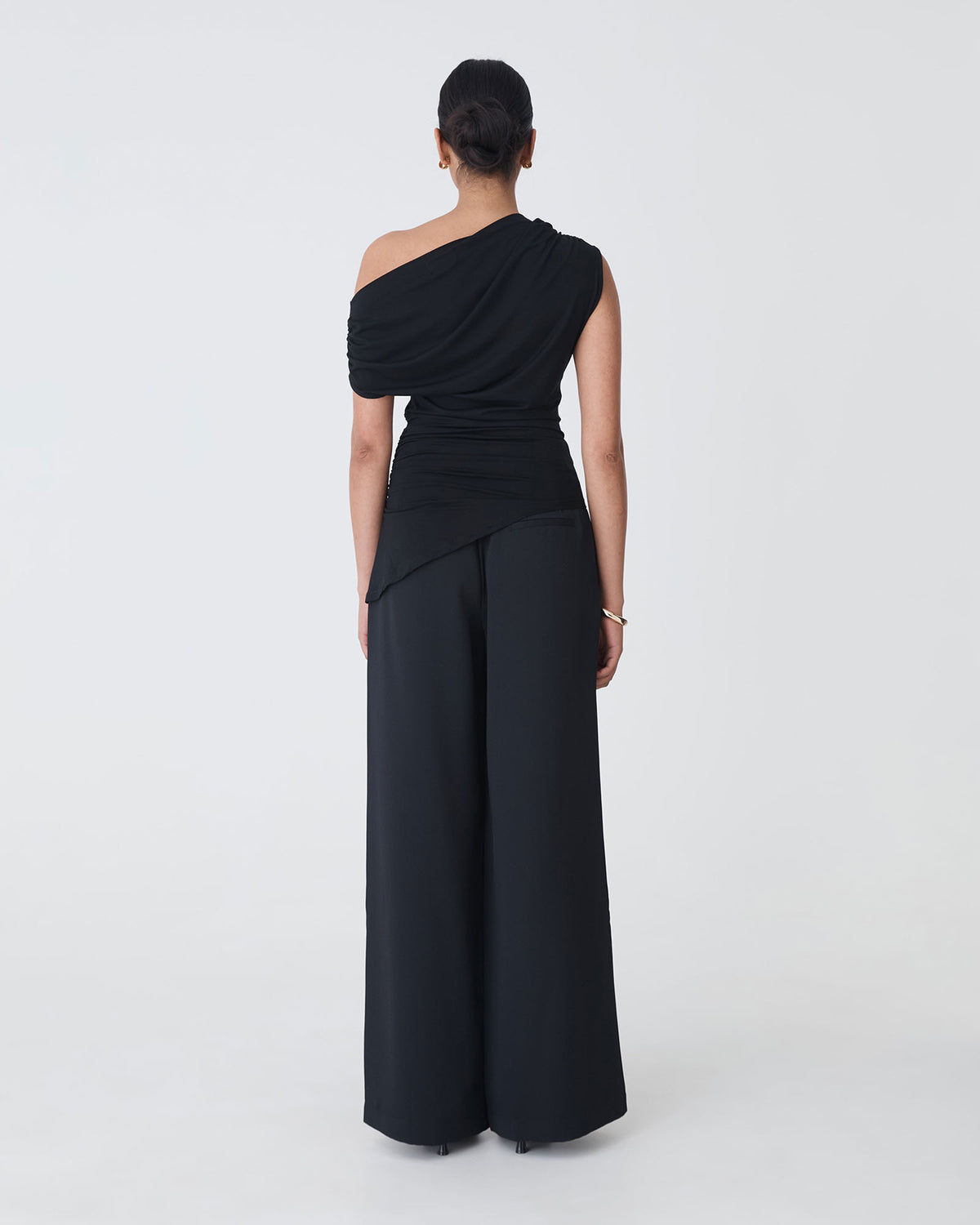 Keeley Bamboo Split Hem Top in black — back view