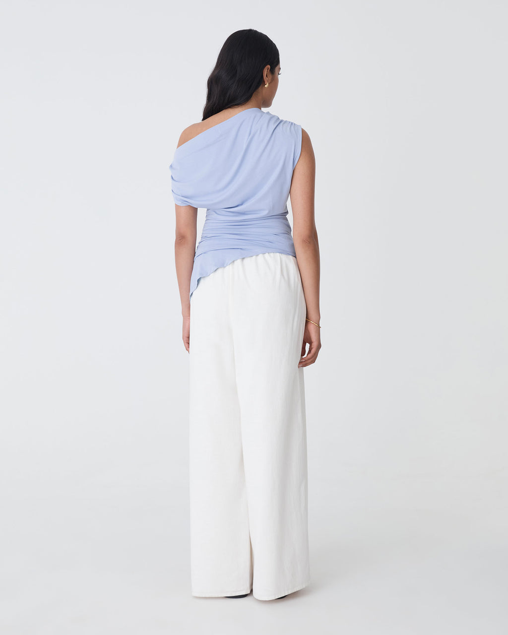 Keeley Bamboo Split Hem Top in light blue — back view