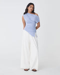 Keeley Bamboo Split Hem Top in light blue — full-length view