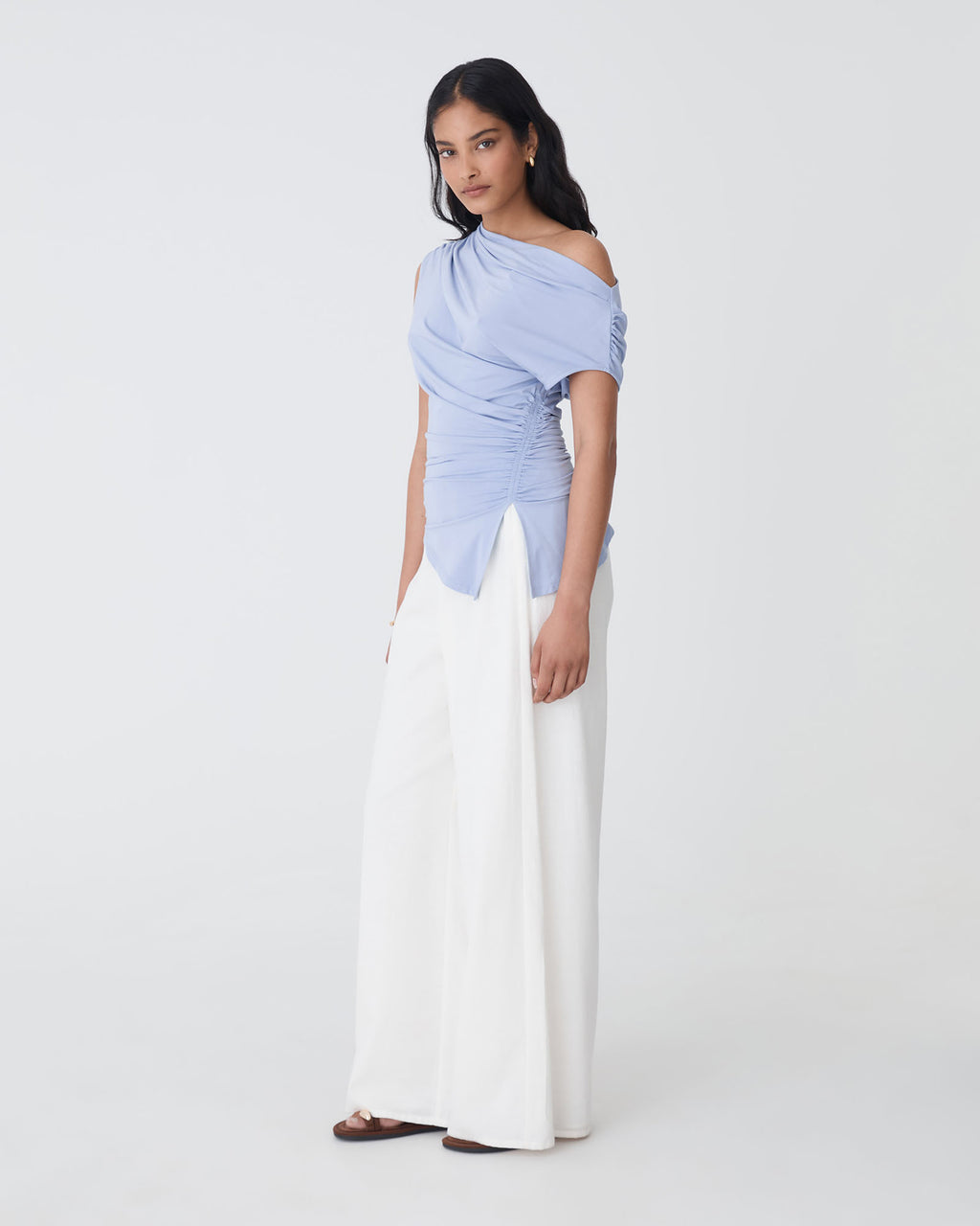 Keeley Bamboo Split Hem Top in light blue — side view