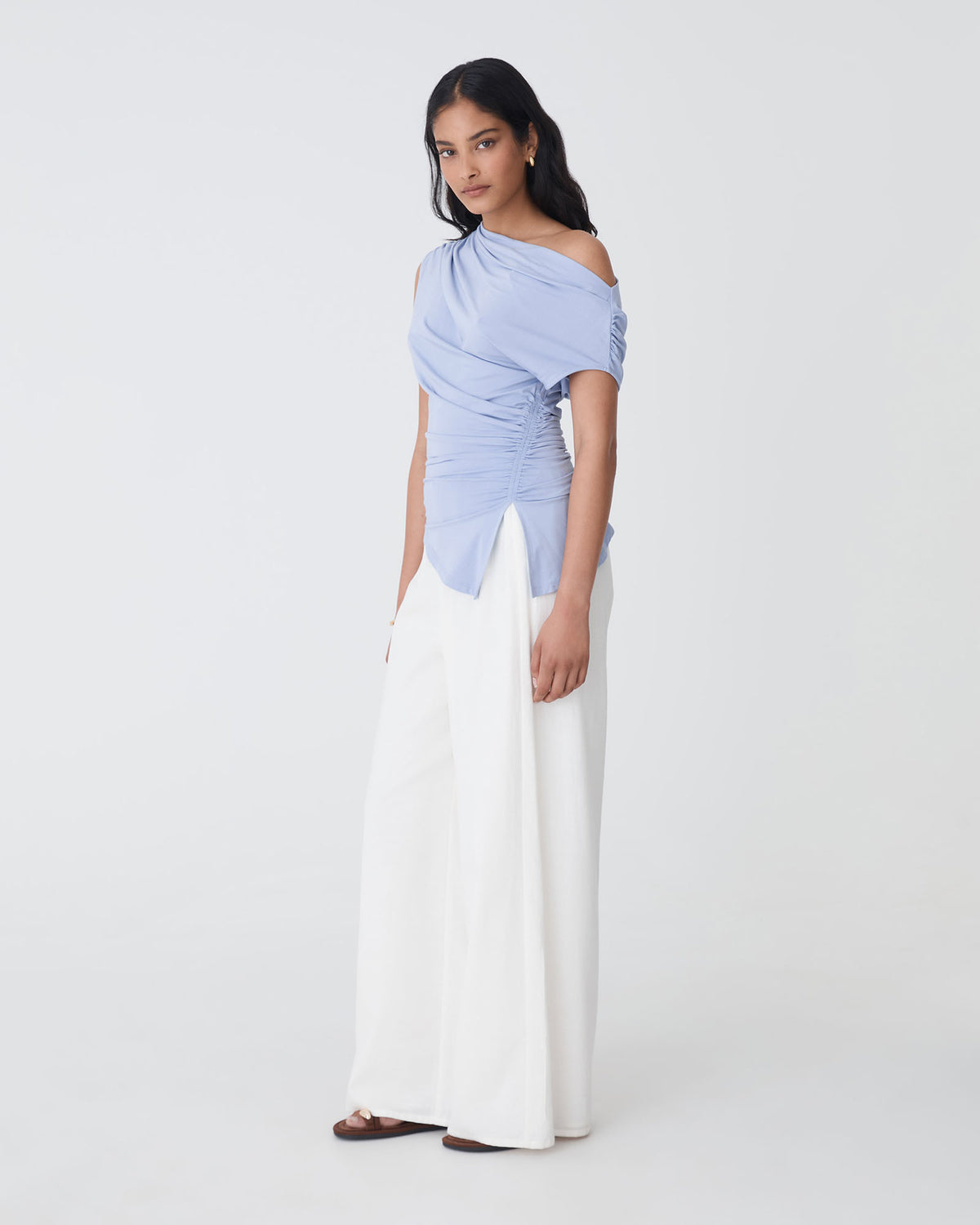 Keeley Bamboo Split Hem Top in light blue — side view