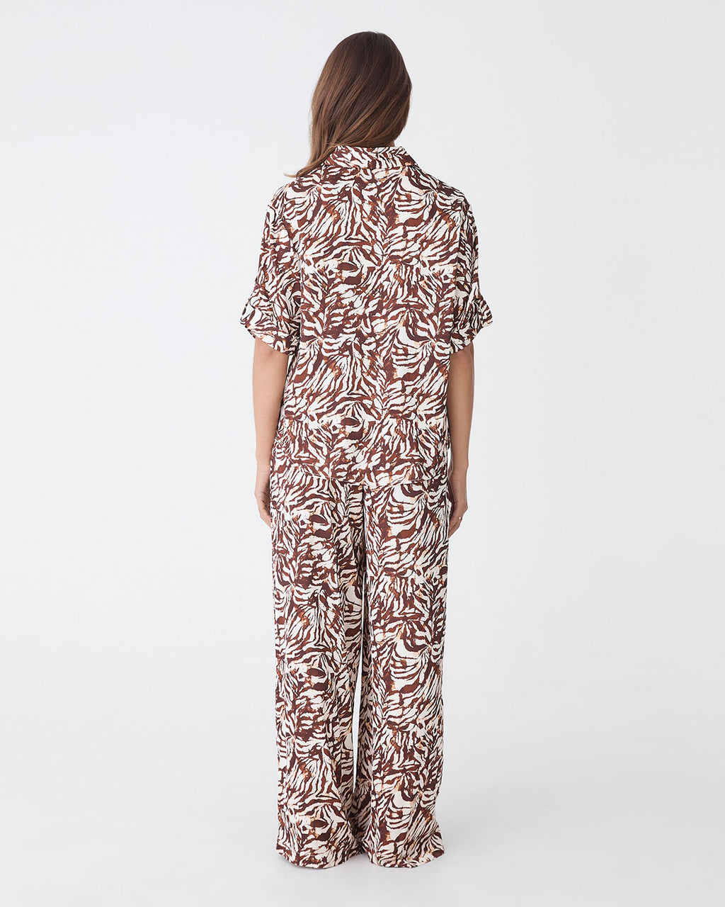 Zuhara Roll Cuff Shirt in brown zebra — back view