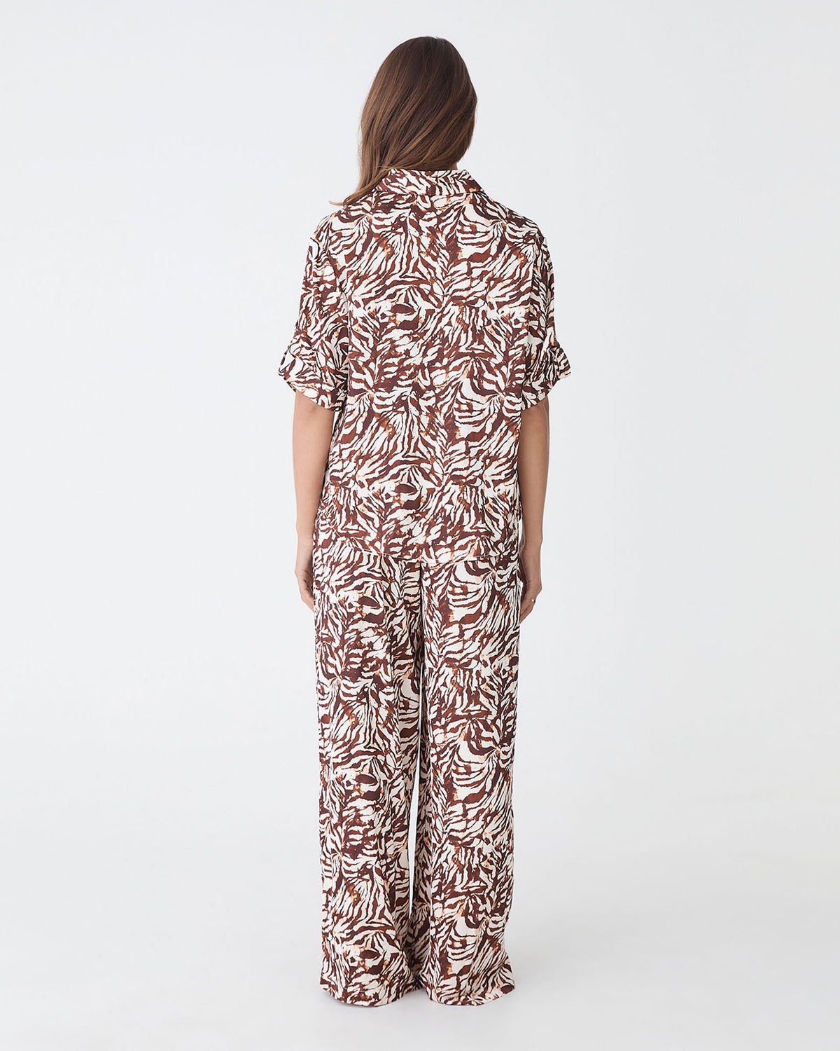 Zuhara Roll Cuff Shirt in brown zebra — back view
