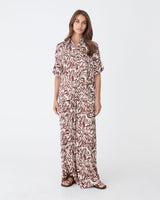 Zuhara Roll Cuff Shirt in brown zebra — full-length view