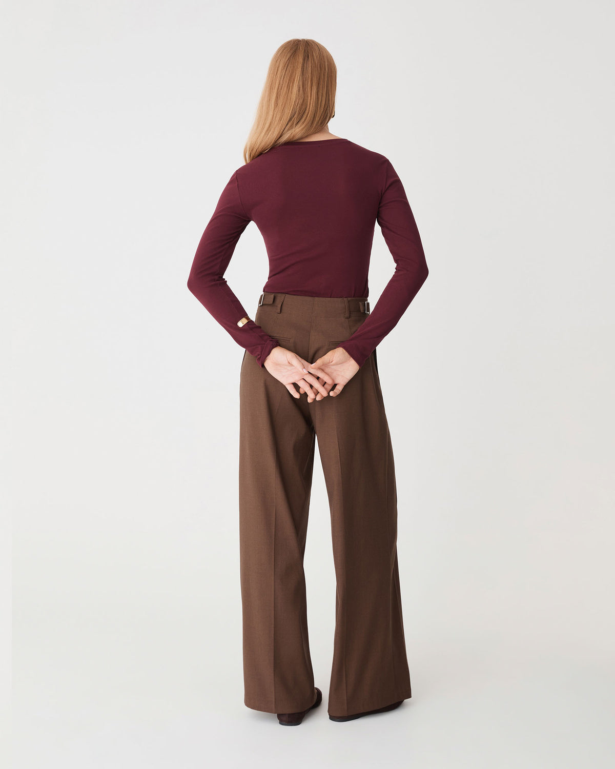 Wyatt Long Sleeve Tee in bordeaux — back view