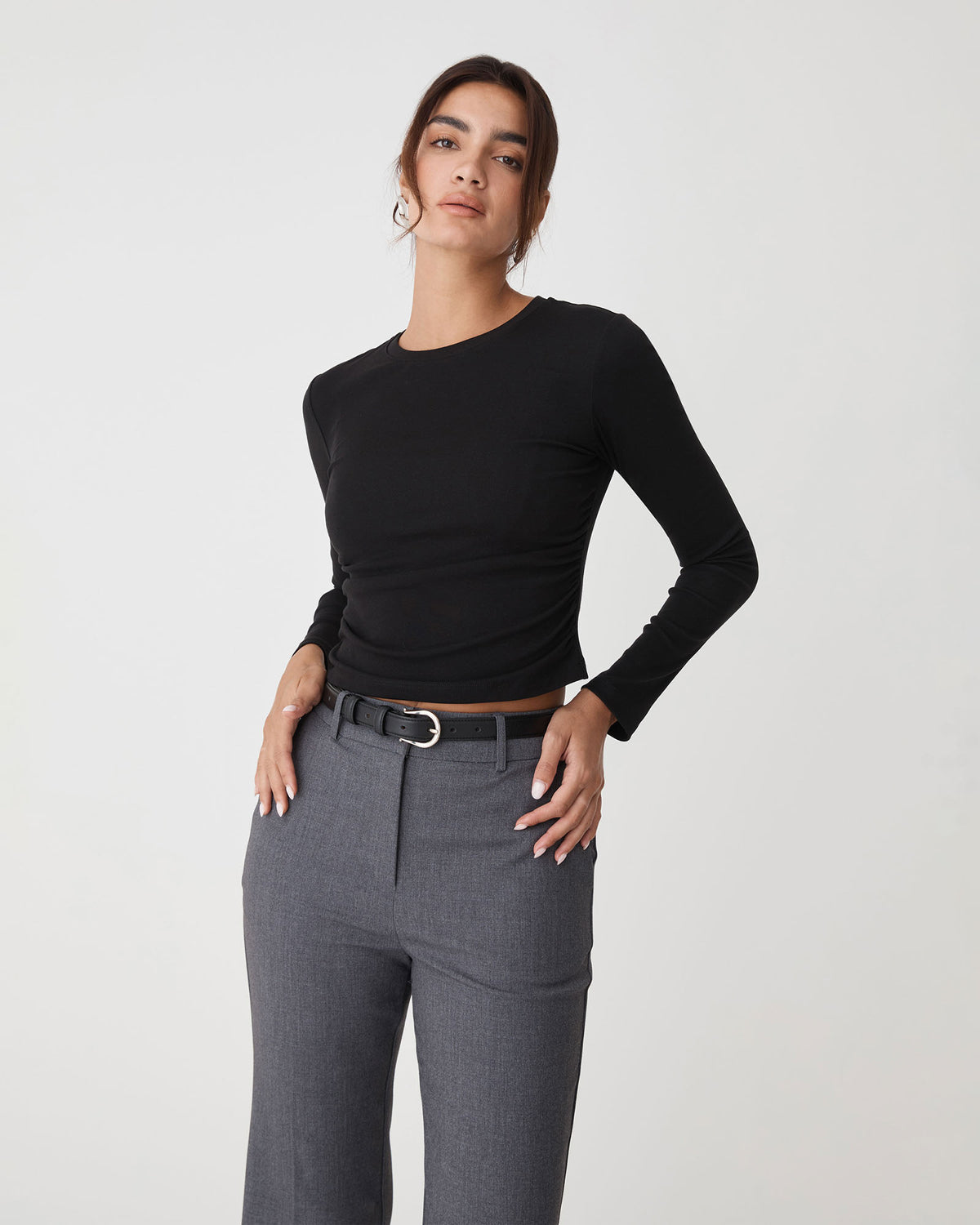 Wyatt Long Sleeve Tee in black — close-up view