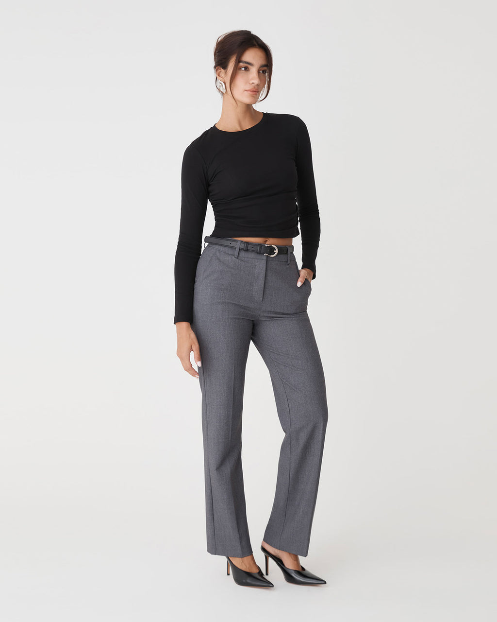 Wyatt Long Sleeve Tee in black — full-length view