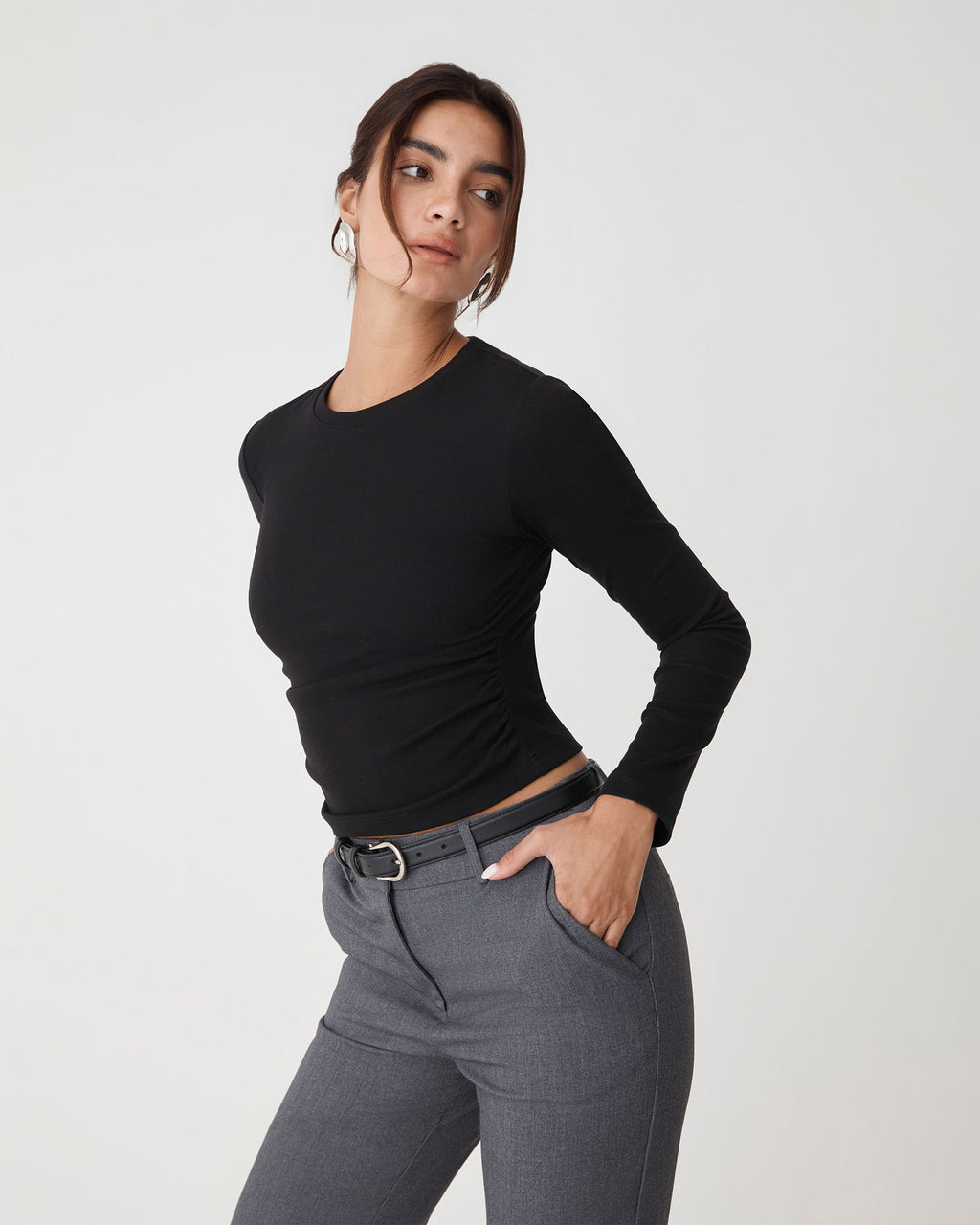 Wyatt Long Sleeve Tee in black — side view