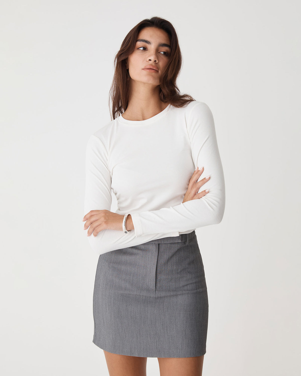 Wyatt Long Sleeve Tee in ivory — close-up view