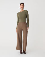 Wyatt Long Sleeve Tee in khaki — full-length view