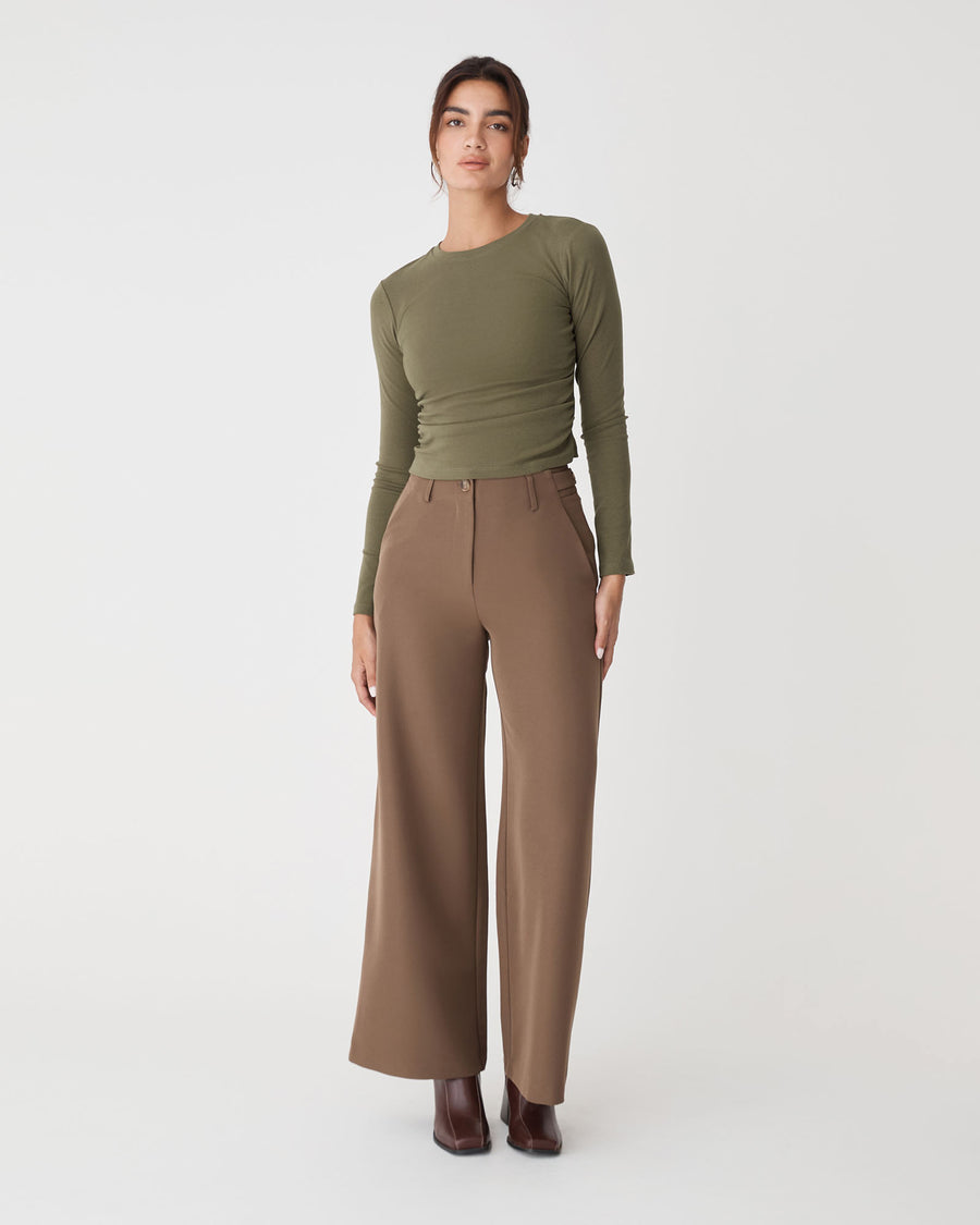 Wyatt Long Sleeve Tee in khaki — full-length view