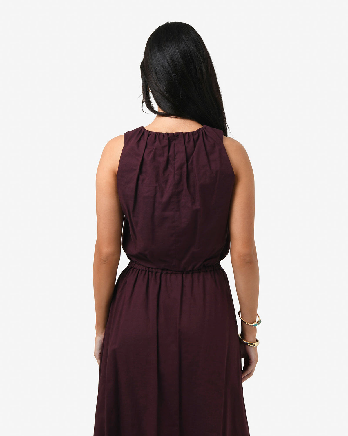 Kenya 2 Ruched Linen Top in aubergine — back view