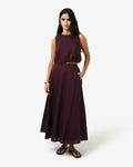 Kenya 2 Ruched Linen Top in aubergine — full-length view