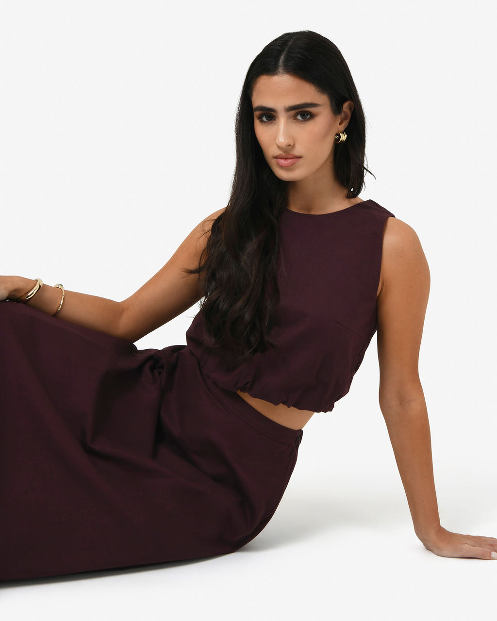 Kenya 2 Ruched Linen Top in aubergine — alternate view
