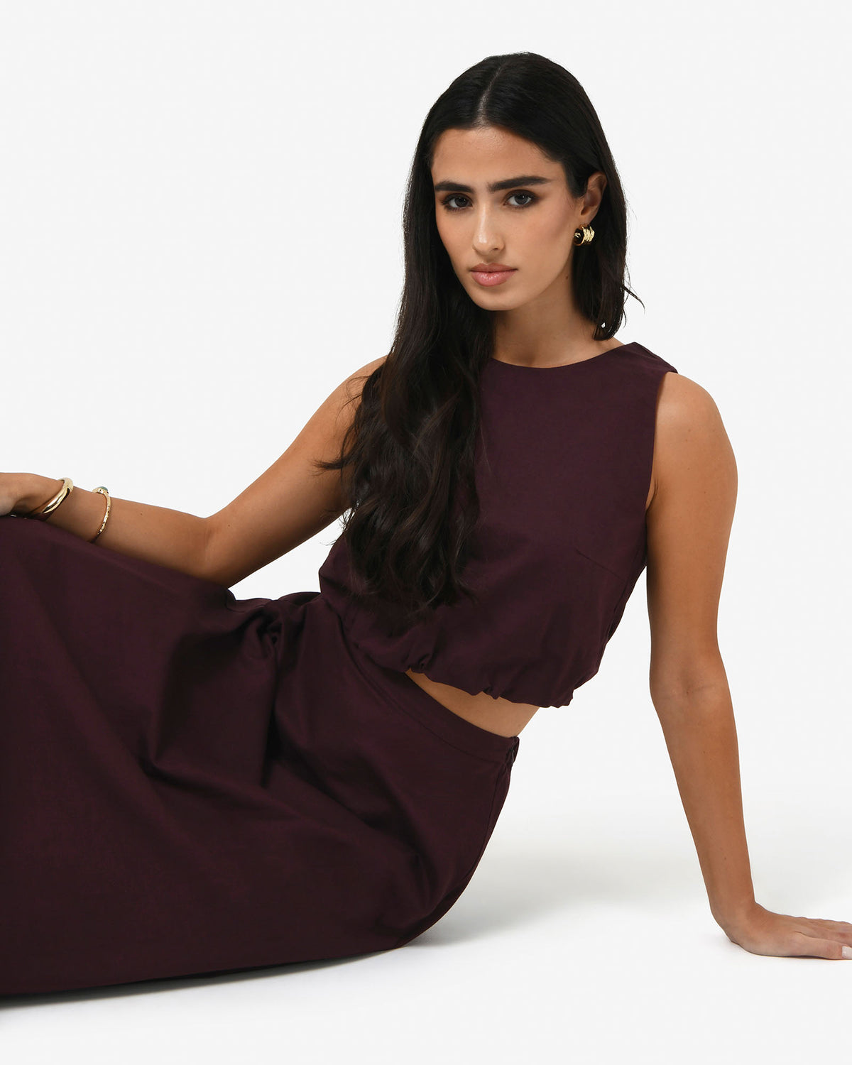 Kenya 2 Ruched Linen Top in aubergine — alternate view