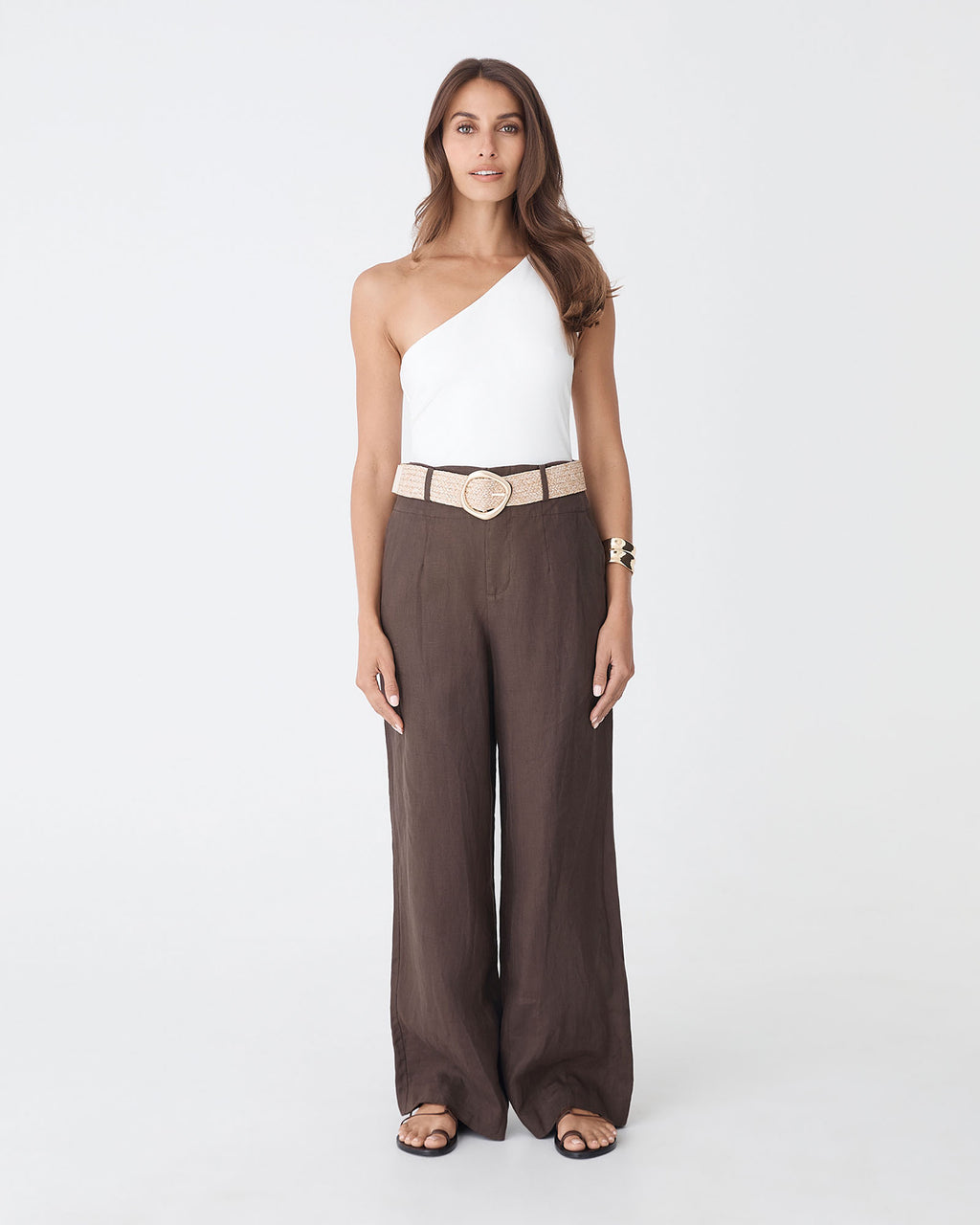 Holly Bamboo One Shoulder Top in ivory — full-length view 2