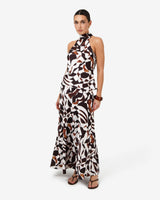 Hazel Printed Halter Neck Top in brown retro — full-length view