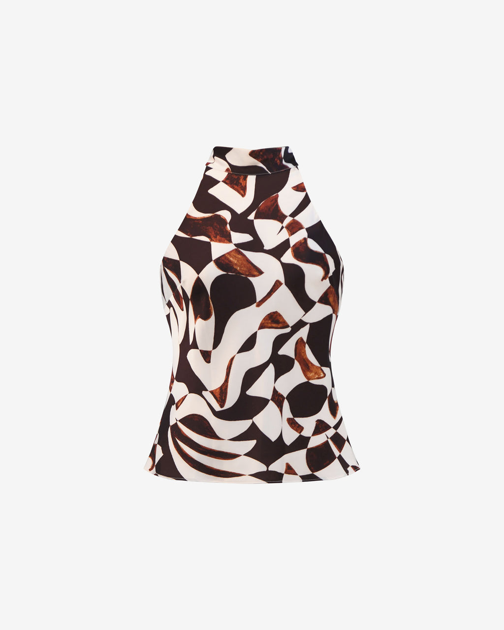 Hazel Printed Halter Neck Top in brown retro — product-only view
