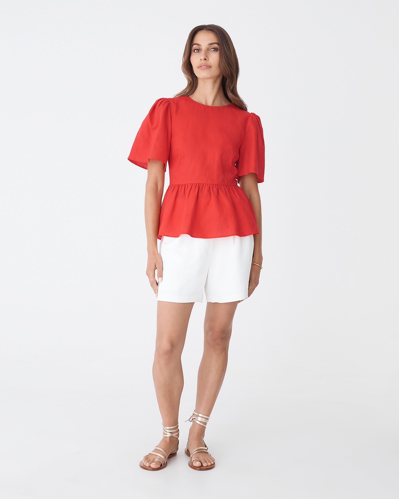 Jade Linen Peplum Top Red | Women's Tops | Forcast