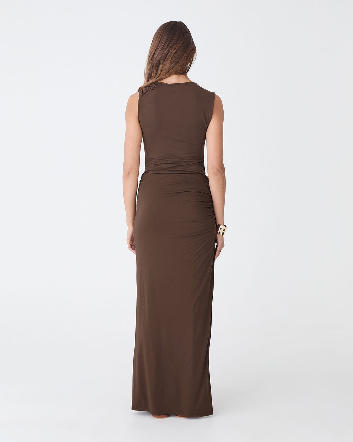 Kirsty Bamboo Ruched Top in espresso — back view