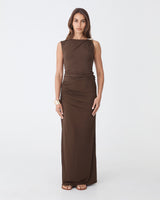 Kirsty Bamboo Ruched Top in espresso — full-length view