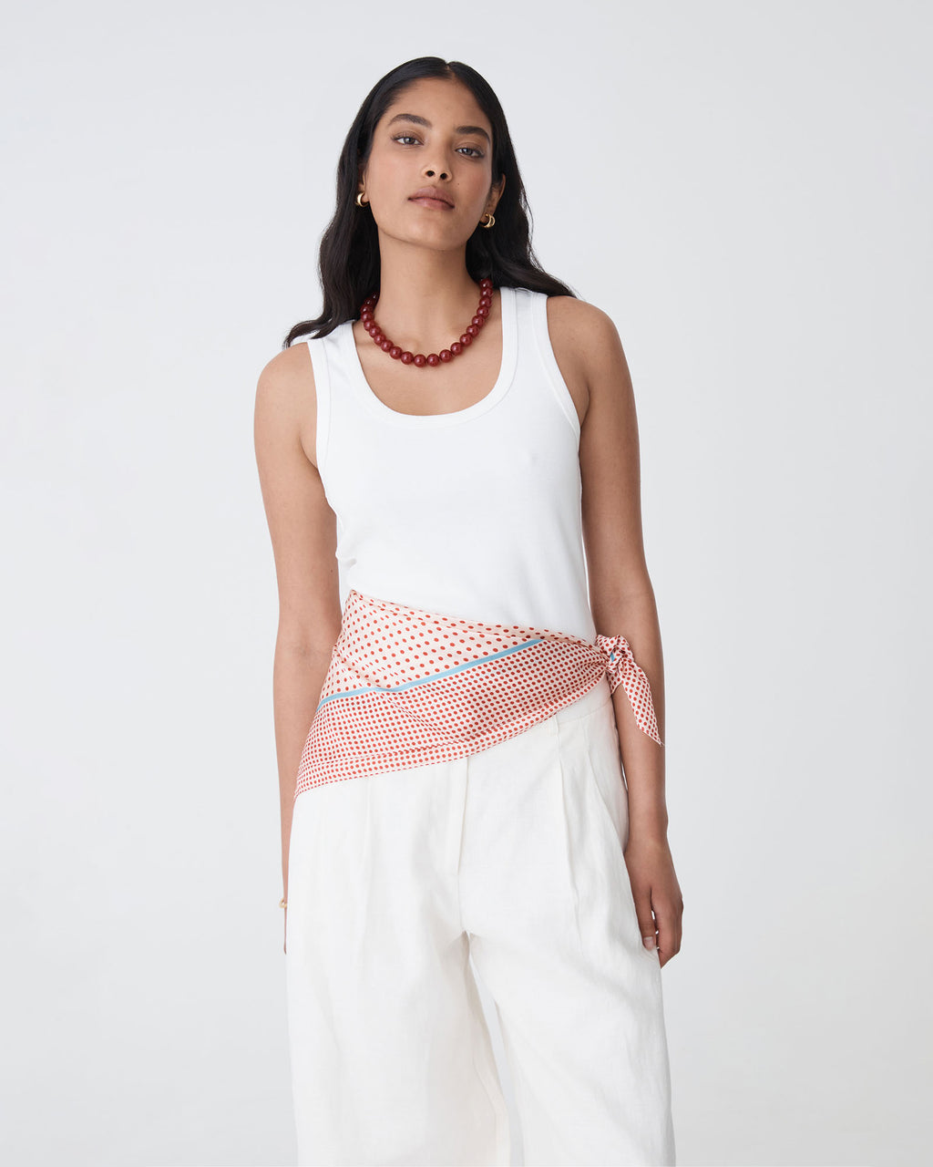 Maisie Cotton Rib Singlet in white — close-up view 2