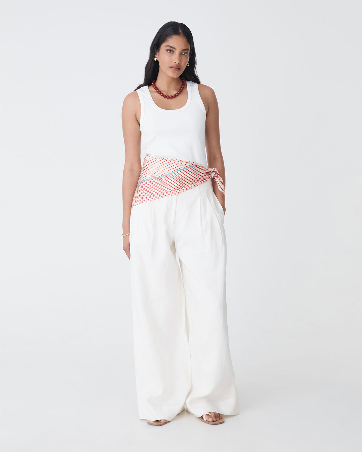 Maisie Cotton Rib Singlet in white — full-length view