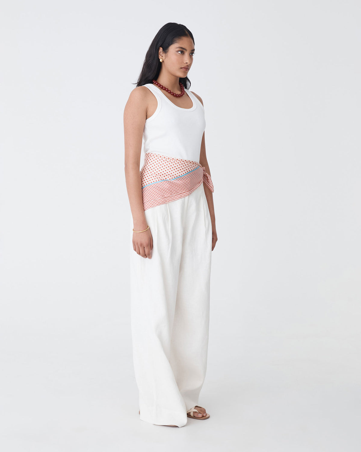 Maisie Cotton Rib Singlet in white — side view