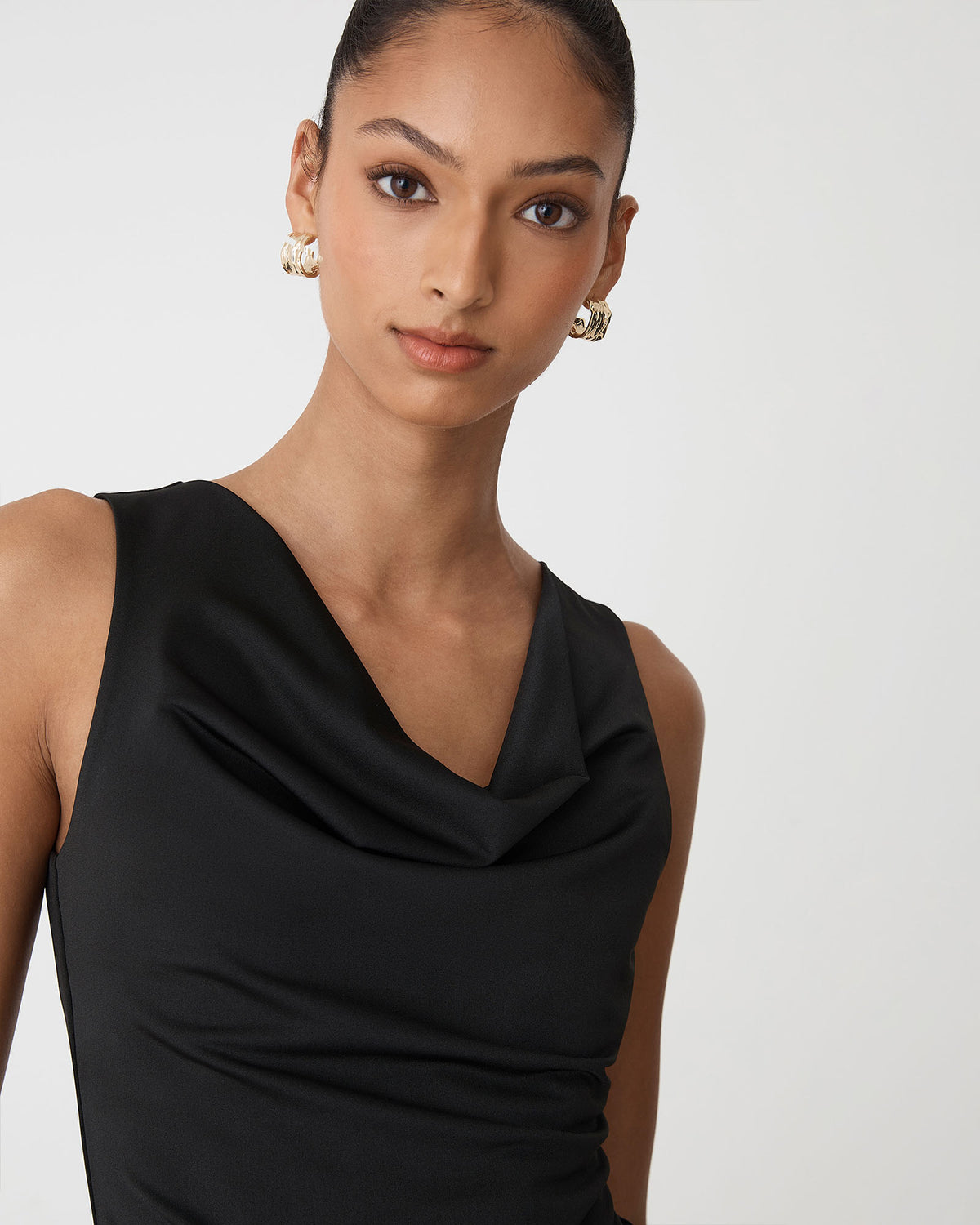 Sabrina Cowl Neck Top in black — fabric detail