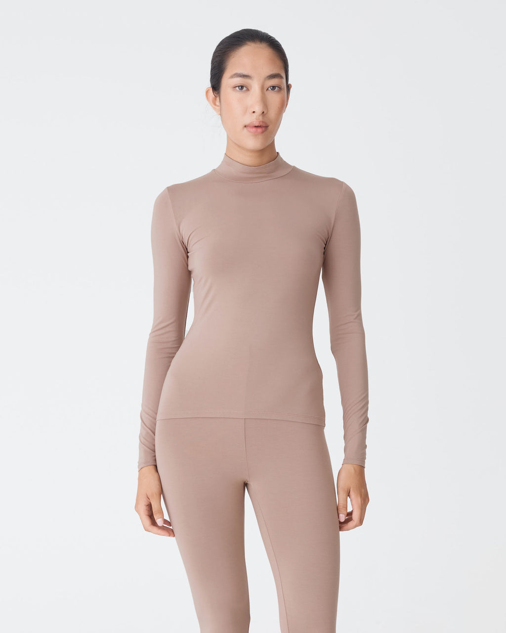 Nina Bamboo Long Sleeve Top in mocha — close-up view