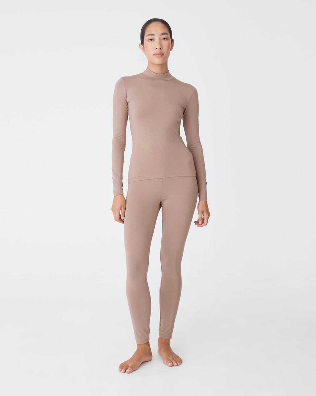 Nina Bamboo Long Sleeve Top in mocha — full-length view