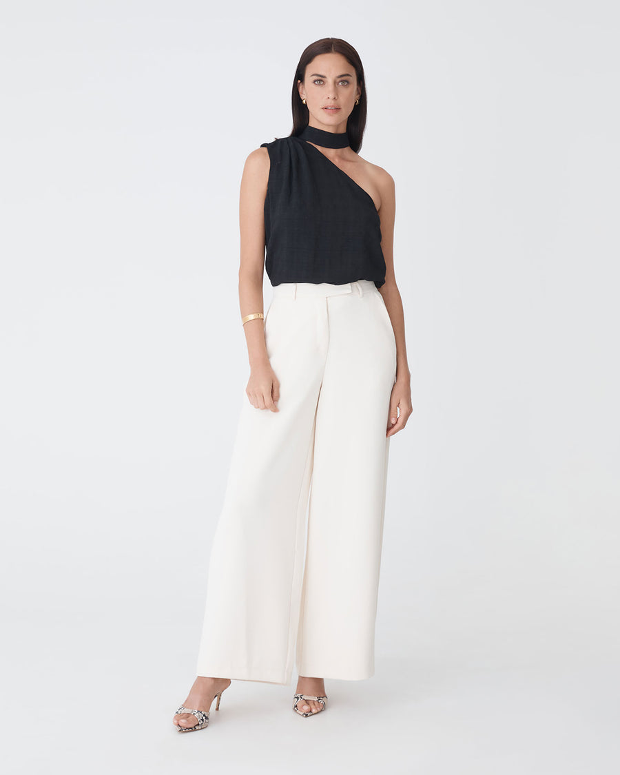 Ashlyn One Shoulder Top in black — full-length view