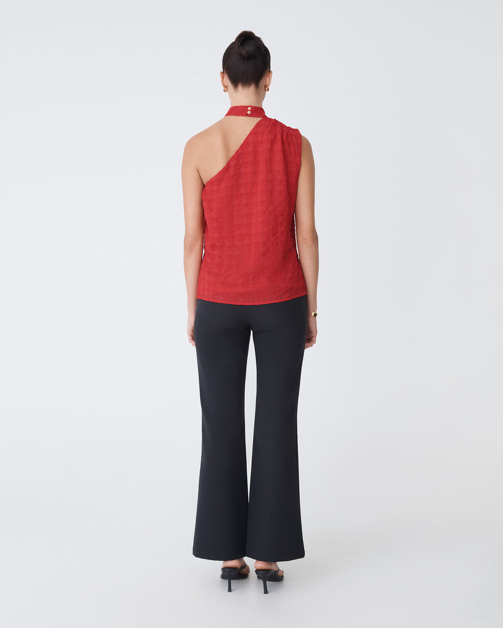 Ashlyn One Shoulder Top in red — back view