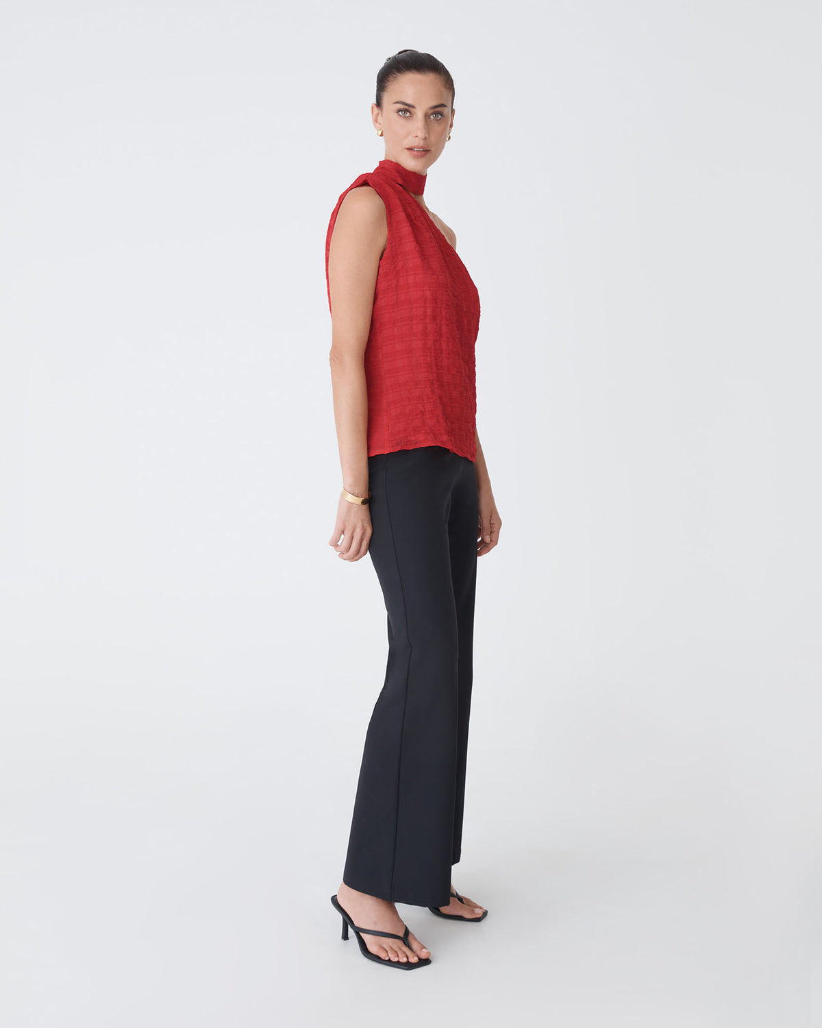 Ashlyn One Shoulder Top in red — side view