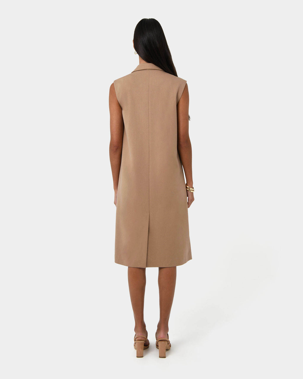 Kiya Longline Sleeveless Vest in latte — back view