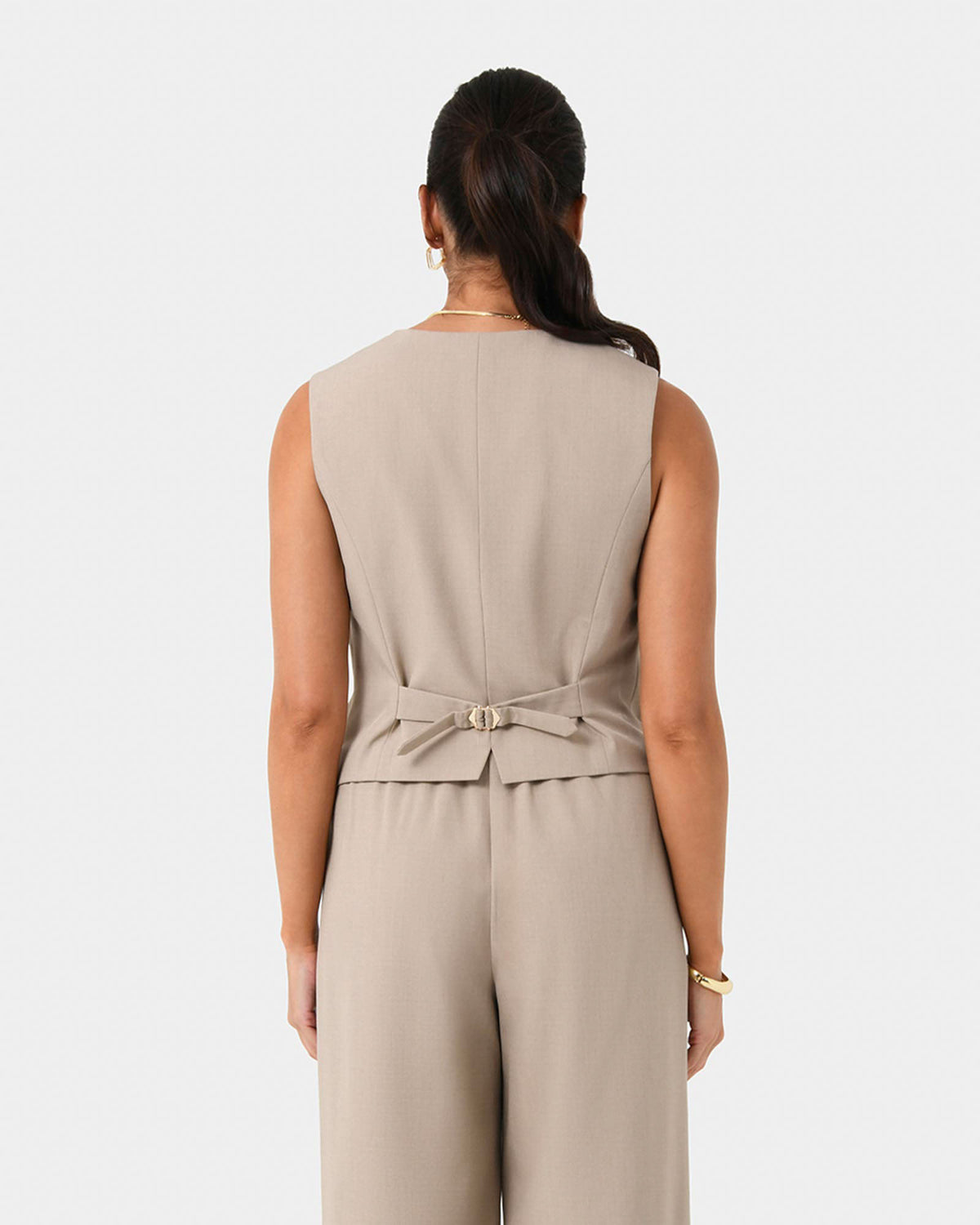 Abel Tailored Vest in sand — back view