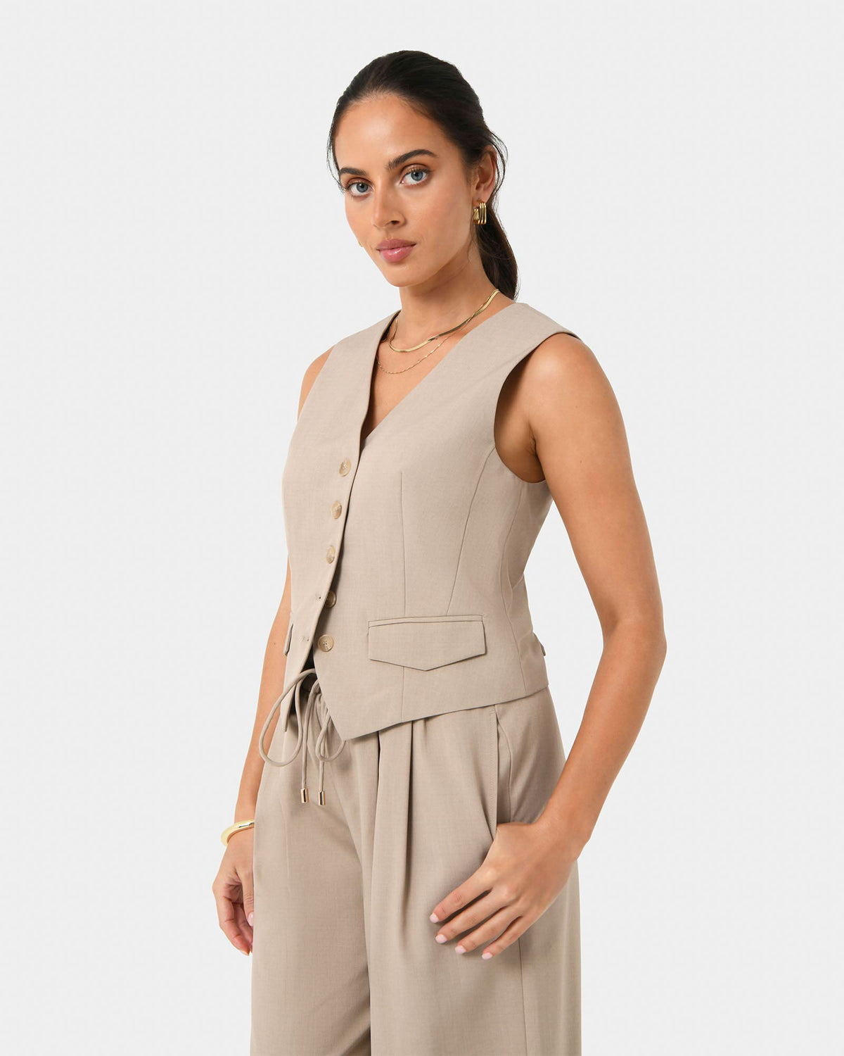 Abel Tailored Vest in sand — side view