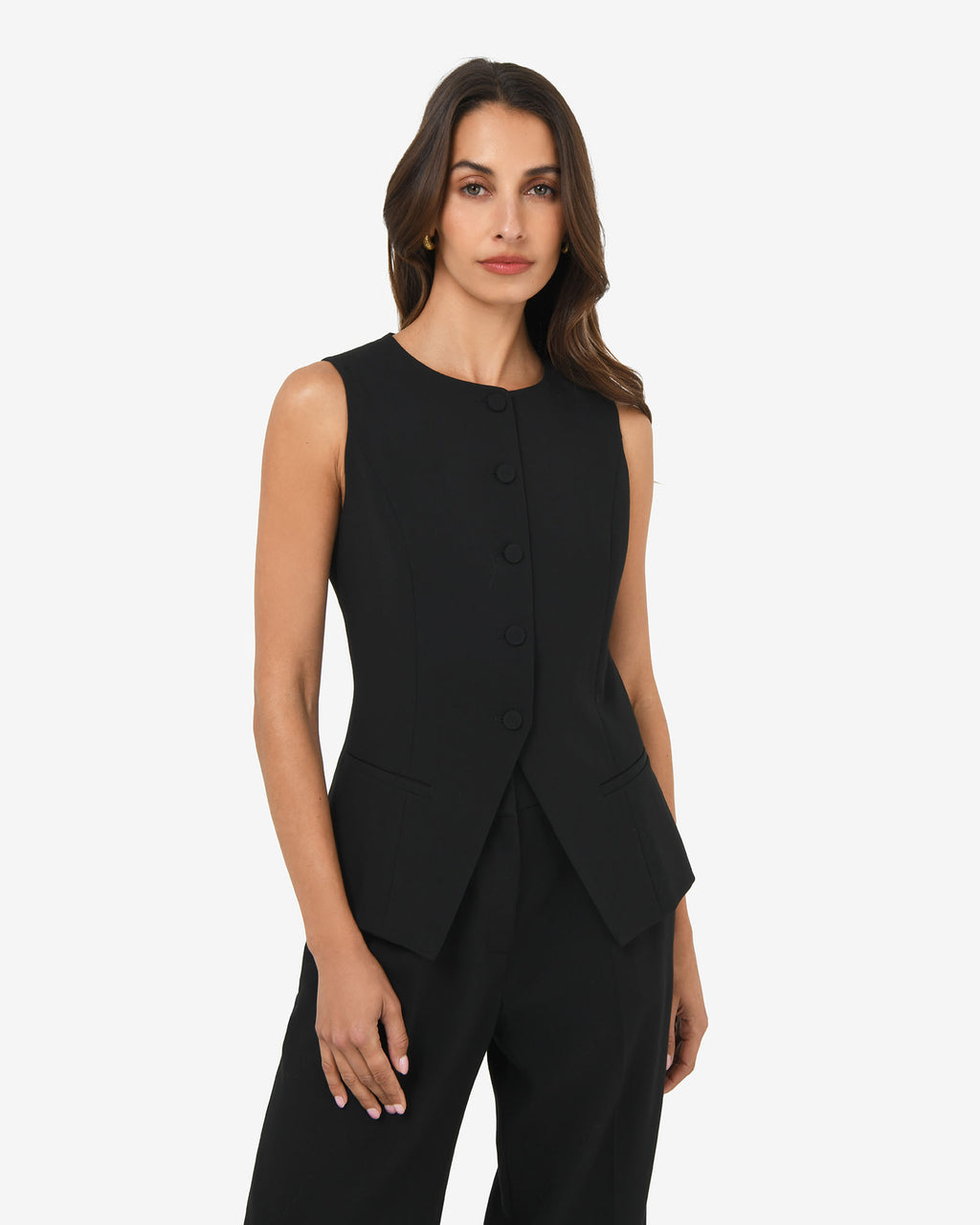 Nikki Longline Vest in black — close-up view