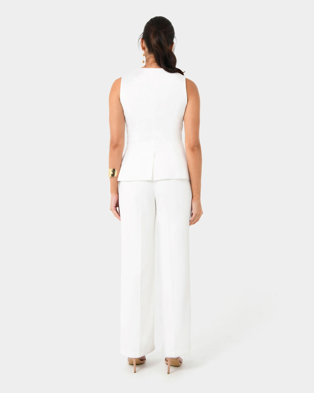 Nikki Longline Vest in ivory — back view