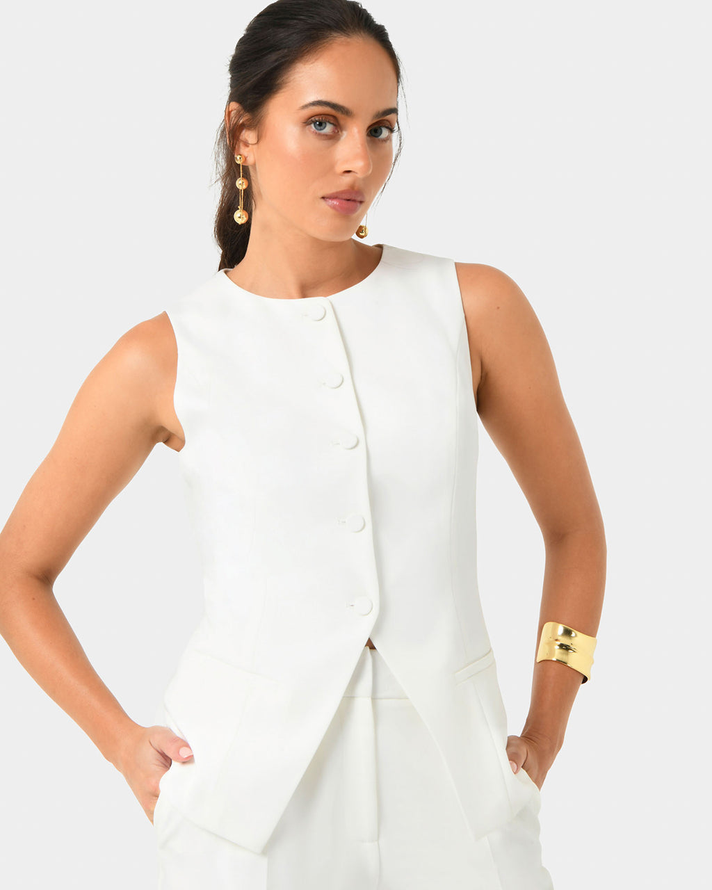 Nikki Longline Vest in ivory — close-up view