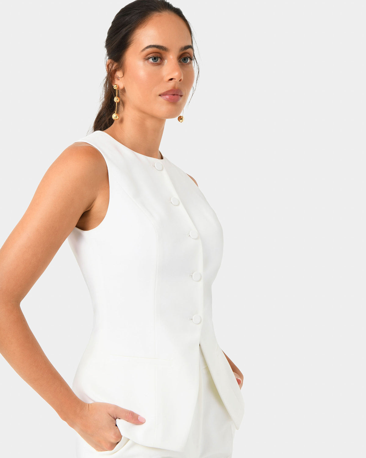 Nikki Longline Vest in ivory — side view