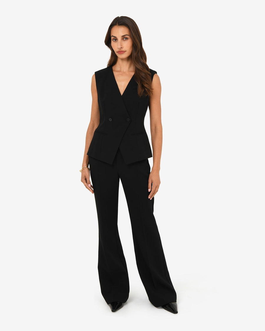 Nikki Collarless Vest in black — full-length view